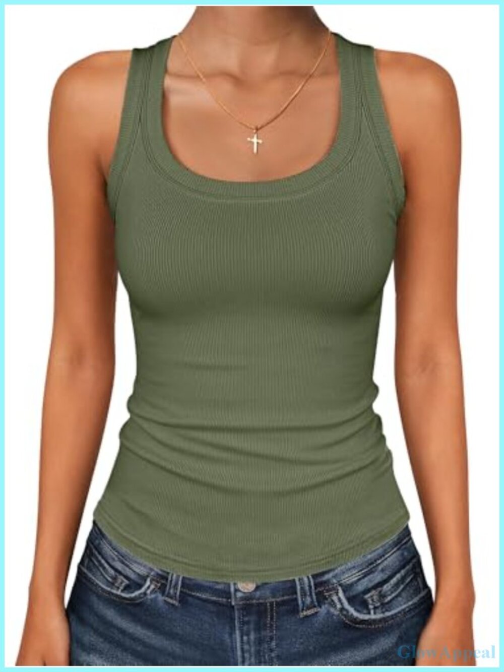 Square Neck Racerback Ribbed Slim Fit Tank Top Sleeveless Summer